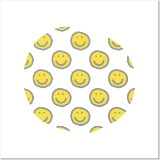 Illuminating Yellow Round Happy Face with Smile Pattern Posters and Art